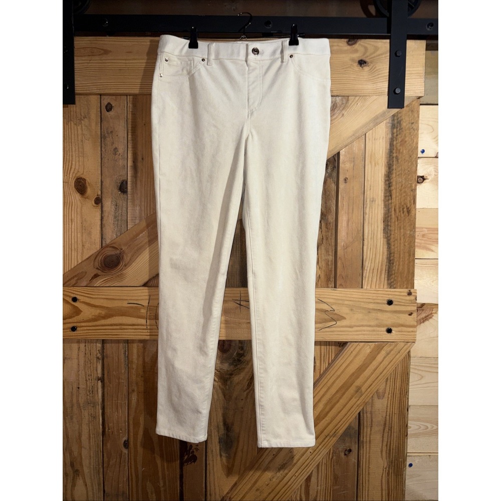 Chicos‎ Jeans Womens Chicos Size 1 Ivory Faux Suede Straight Stretch Casual